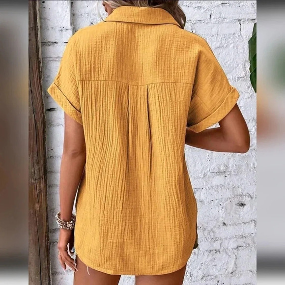 Cotton Crinkle Short Sleeve Button Down Shirt - Picture 2 of 5